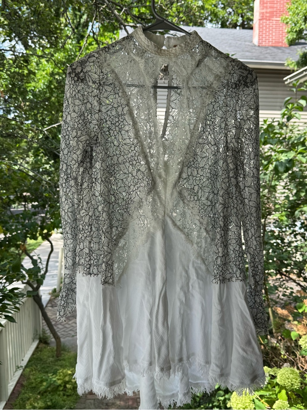 Free People Ivory Lace Long-Sleeve Mini Dress